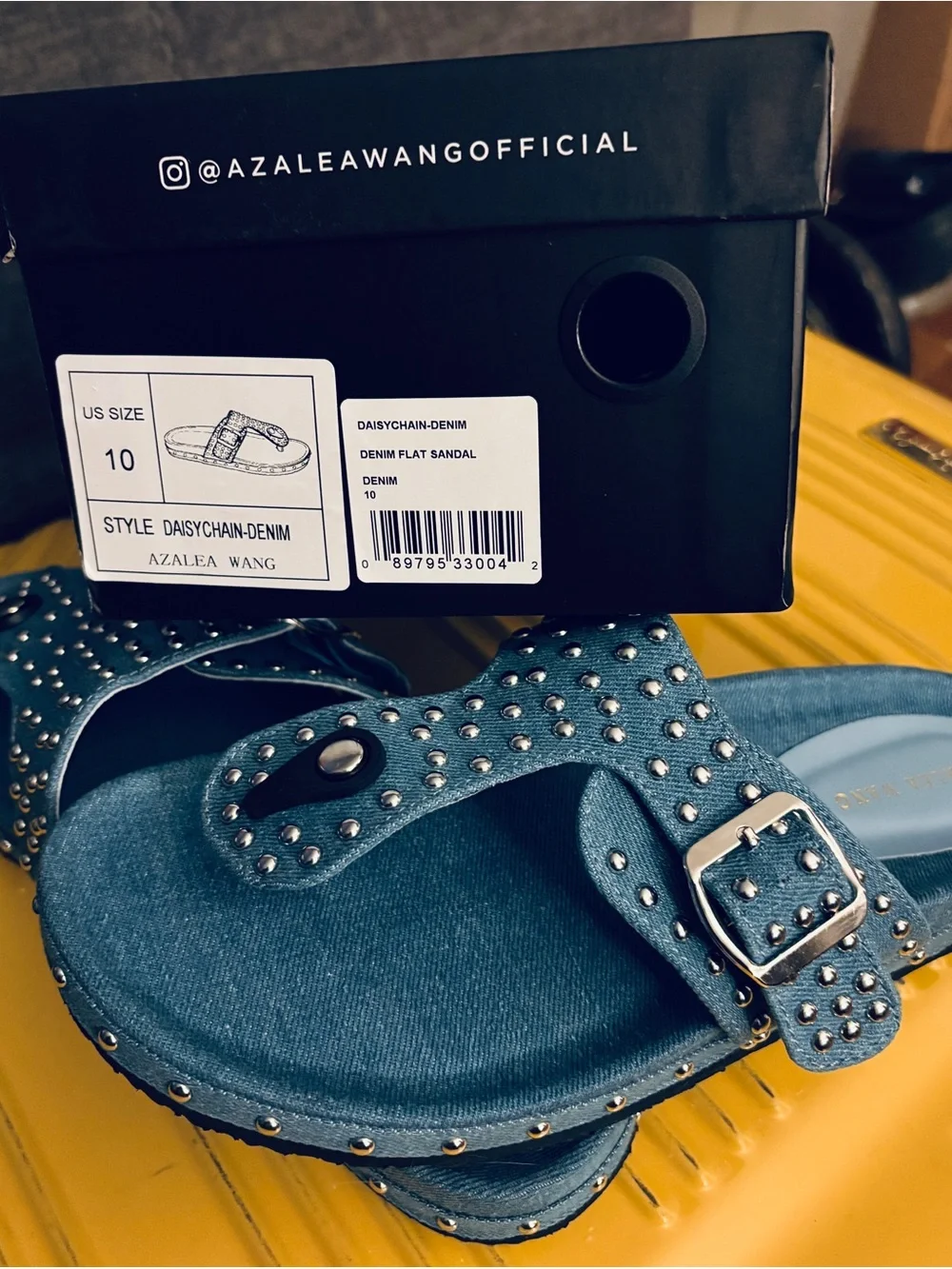 Blue Denim Studded Slide Sandal
